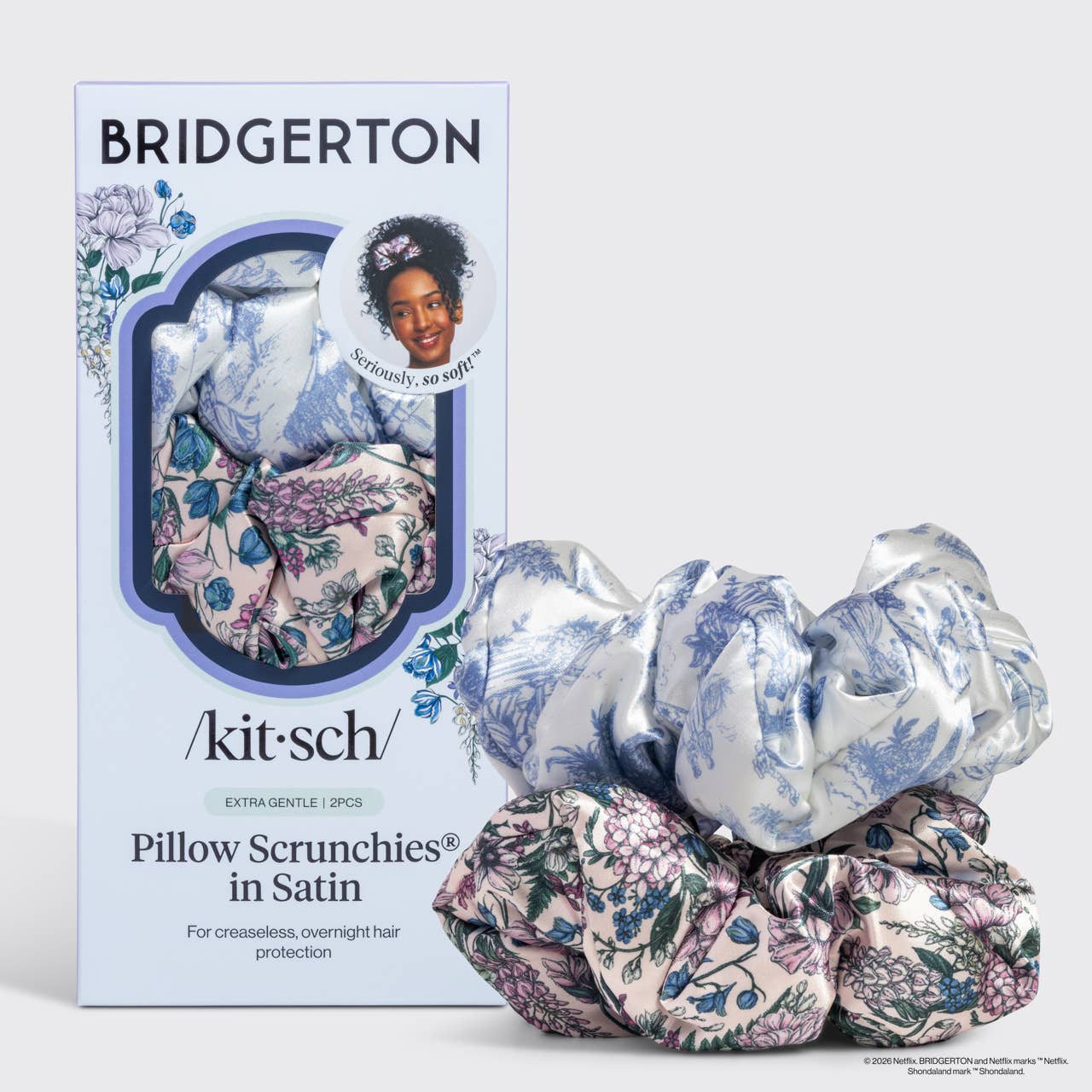 Kitsch x Bridgerton Satin Pillow Scrunchies Set – Extra Gentle Overnight Hair Scrunchies (2 Pack)