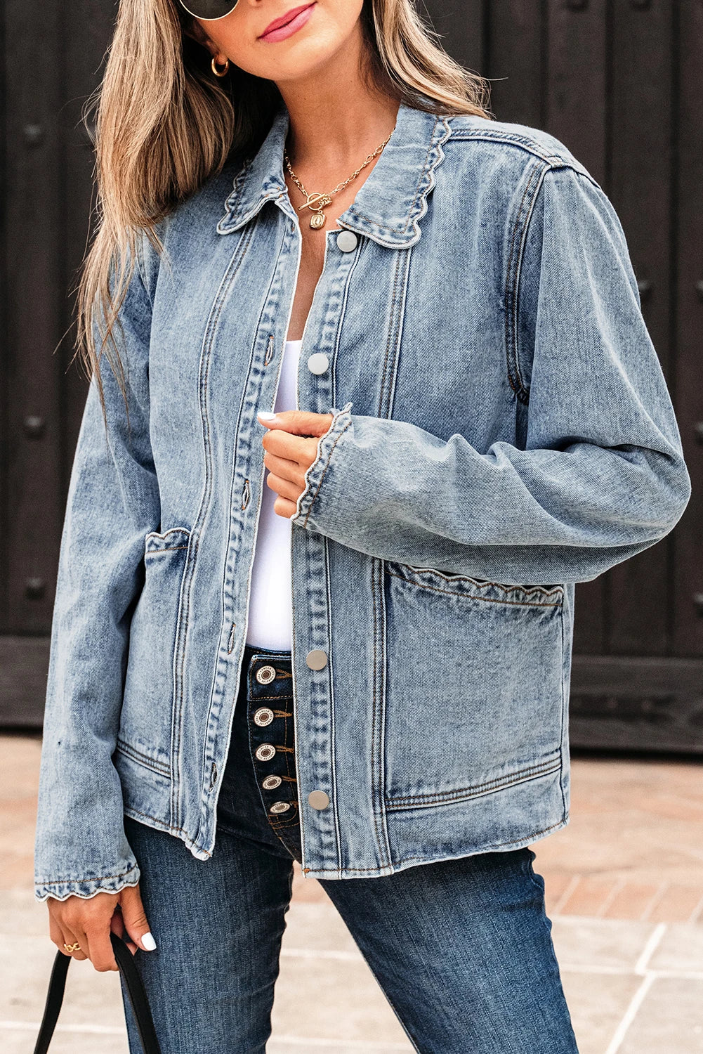 Scalloped Detail Denim Jacket