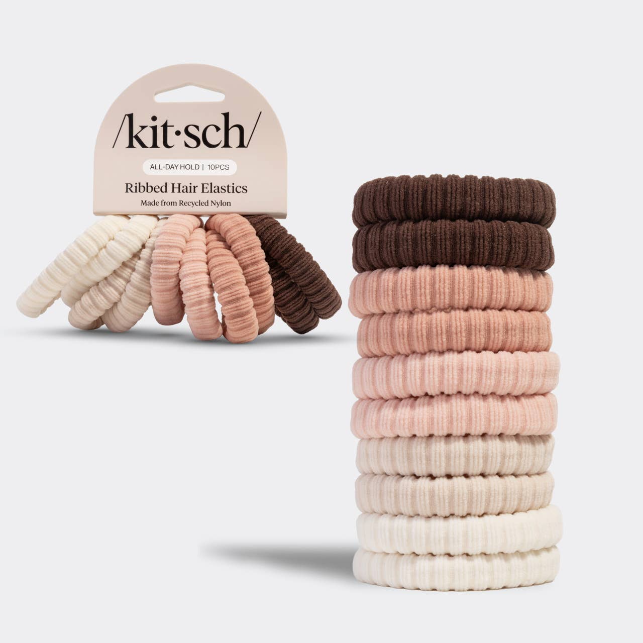 Recycled Fabric Ribbed Hair Elastics 10pc Set - Blush by Kitsch