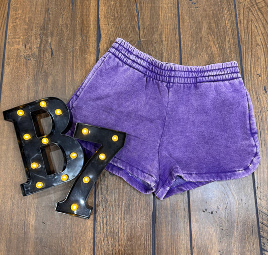 ACID WASHED ELASTIC WAISTBAND DOLPHIN SHORTS by Zenana