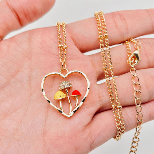 Heart-shaped 3D Mushroom Pendant Necklace