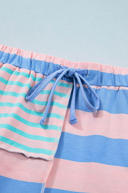 ~PREORDER ~ Pink Stripe Exposed Seam Patchwork Short Set ~PREORDER ~