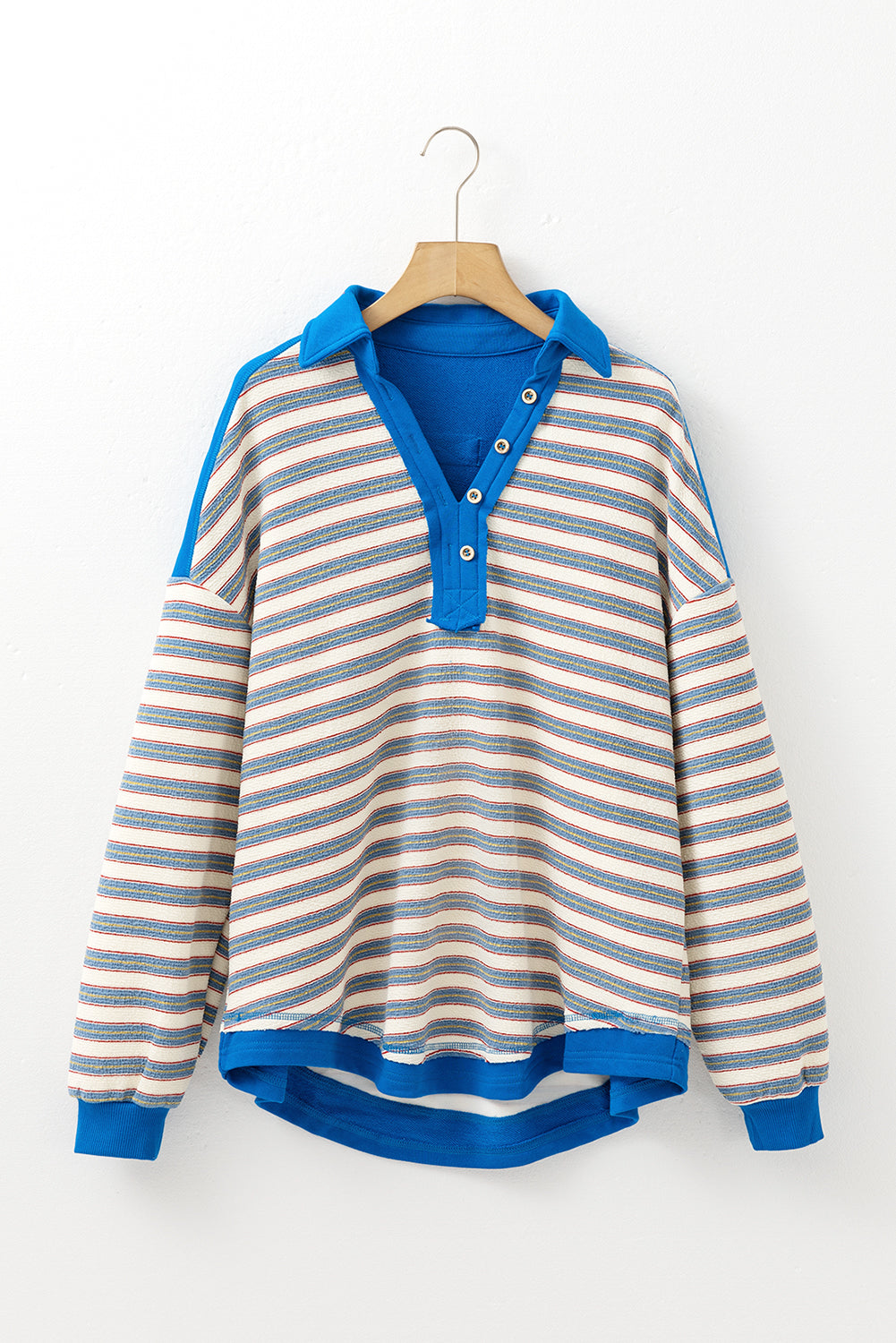Buttoned V‑Neck Collared Drop‑Shoulder Top – Easy Chic, Effortless Style