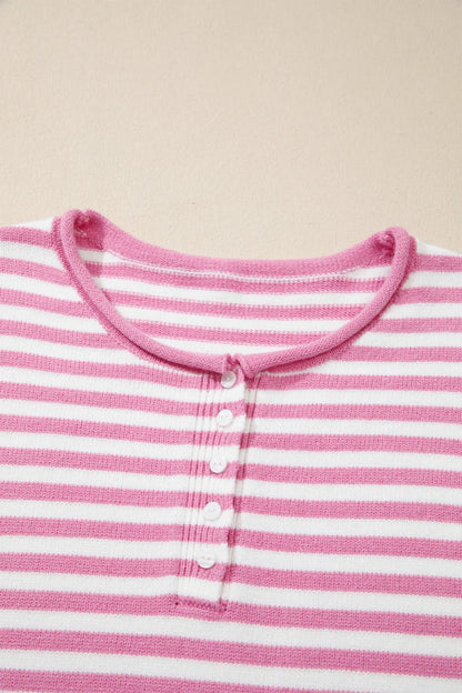 ~PREORDER~ Pretty in Pink Stripe Button Henley Sweater ~PREORDER~