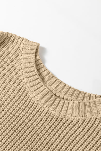 ~PREORDER ~ Light French Beige Knit Contrast Short Sleeve Sweater Top ~PREORDER ~