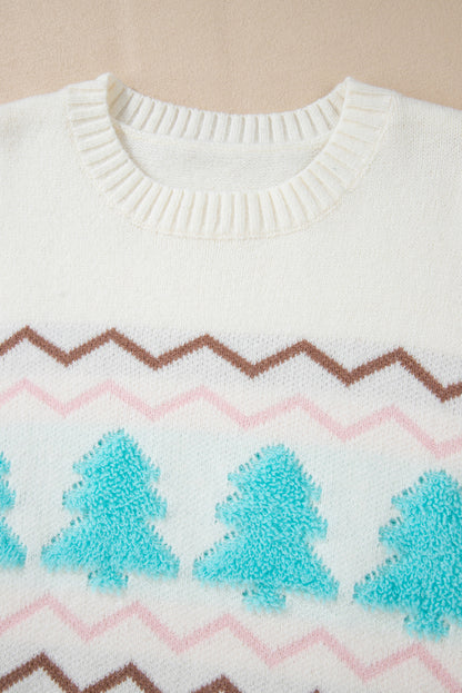 Winter Wonderland Sweater | White Christmas Tree Knit Pullover