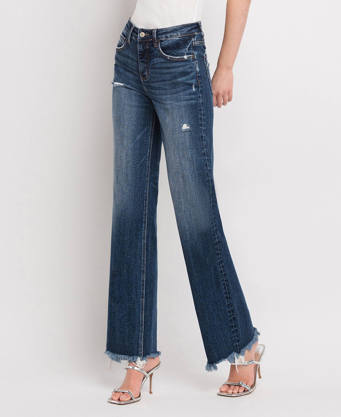 TUMMY CONTROL HIGH RISE FRAYED HEM DAD JEANS LOVERVET BY VERVET