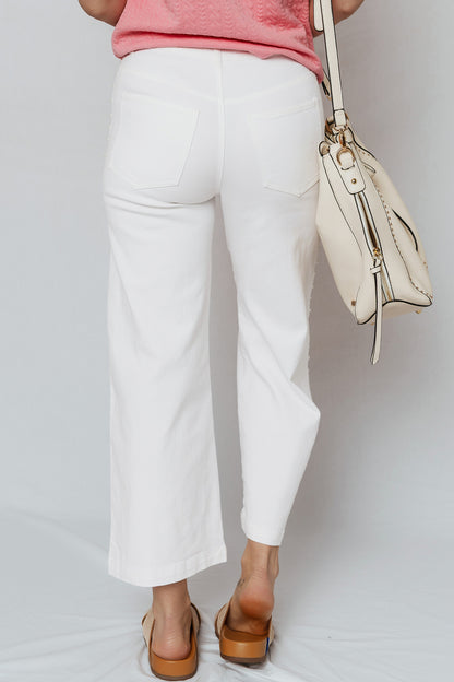 ~PREORDER ~ White Pearl Embellished Side Seam Ankle-Length Jeans ~PREORDER ~