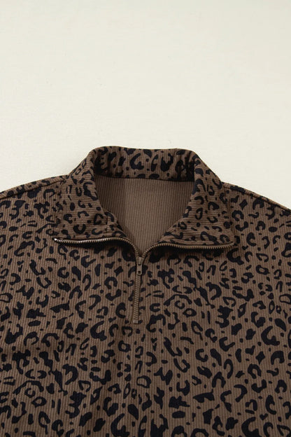 ~PREORDER~ Wild Espresso Leopard Corduroy Quarter-Zip Sweatshirt ~PREORDER~