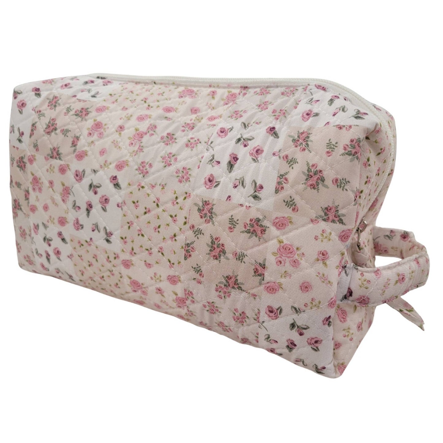 Garden of Roses Quilted Vanity Travel Bag | Floral Makeup Case | Vintage Rose Toiletry Organizer | Large Cosmetic Bag