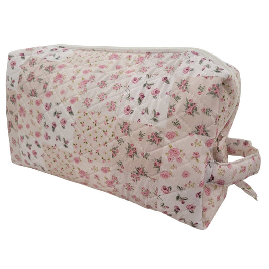 Garden of Roses Quilted Vanity Travel Bag | Floral Makeup Case | Vintage Rose Toiletry Organizer | Large Cosmetic Bag