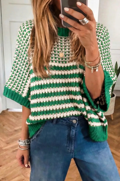 ~PREORDER~ Lucky Green Stripe Slouchy 3/4 Sleeve Sweater ~PREORDER~