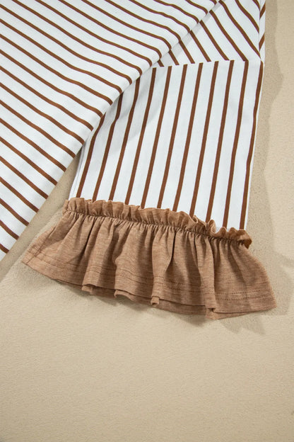 ~PREORDER~ Khaki Stripe Ruffle Trim 2-Piece Lounge Set ~PREORDER~