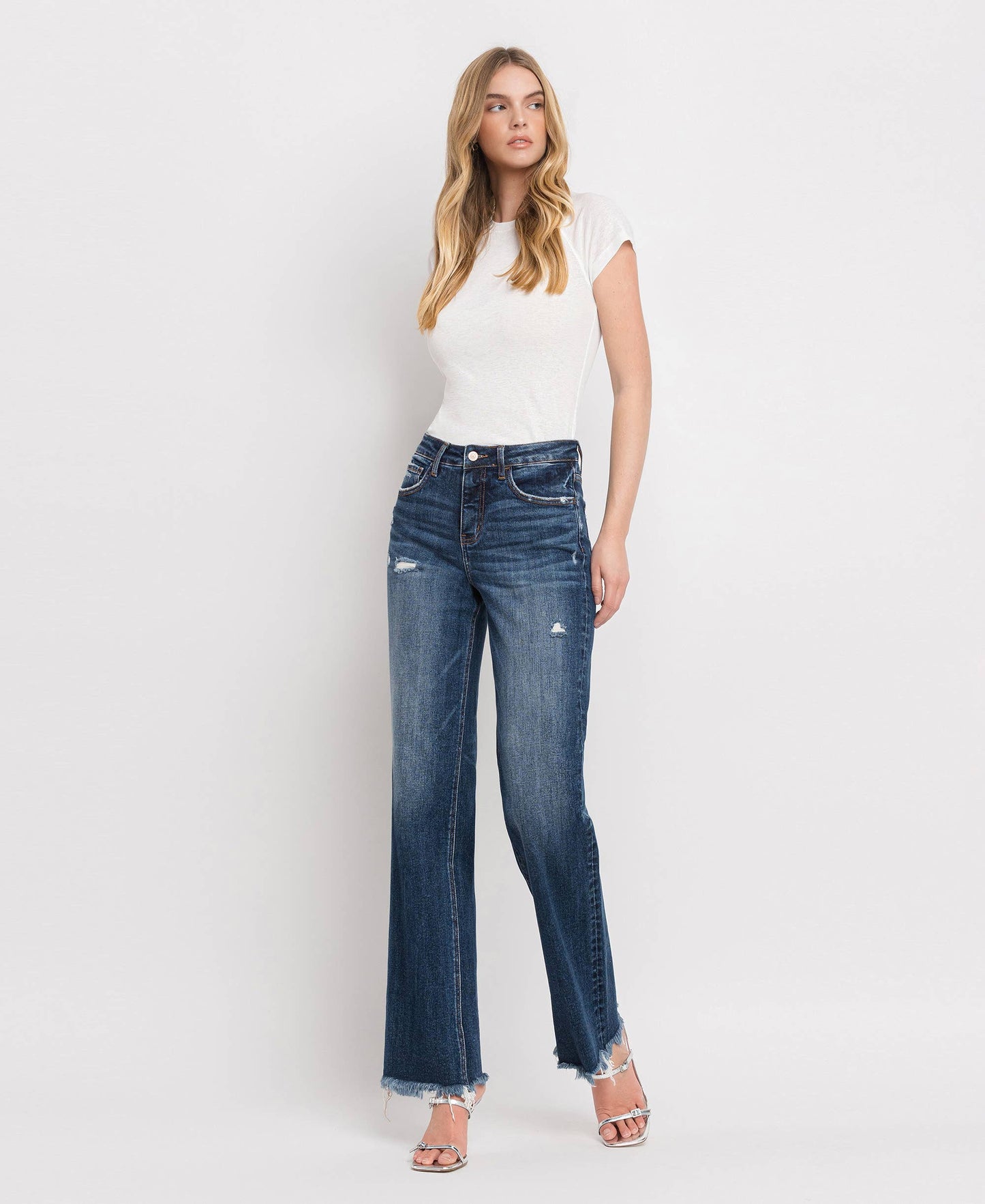 TUMMY CONTROL HIGH RISE FRAYED HEM DAD JEANS LOVERVET BY VERVET