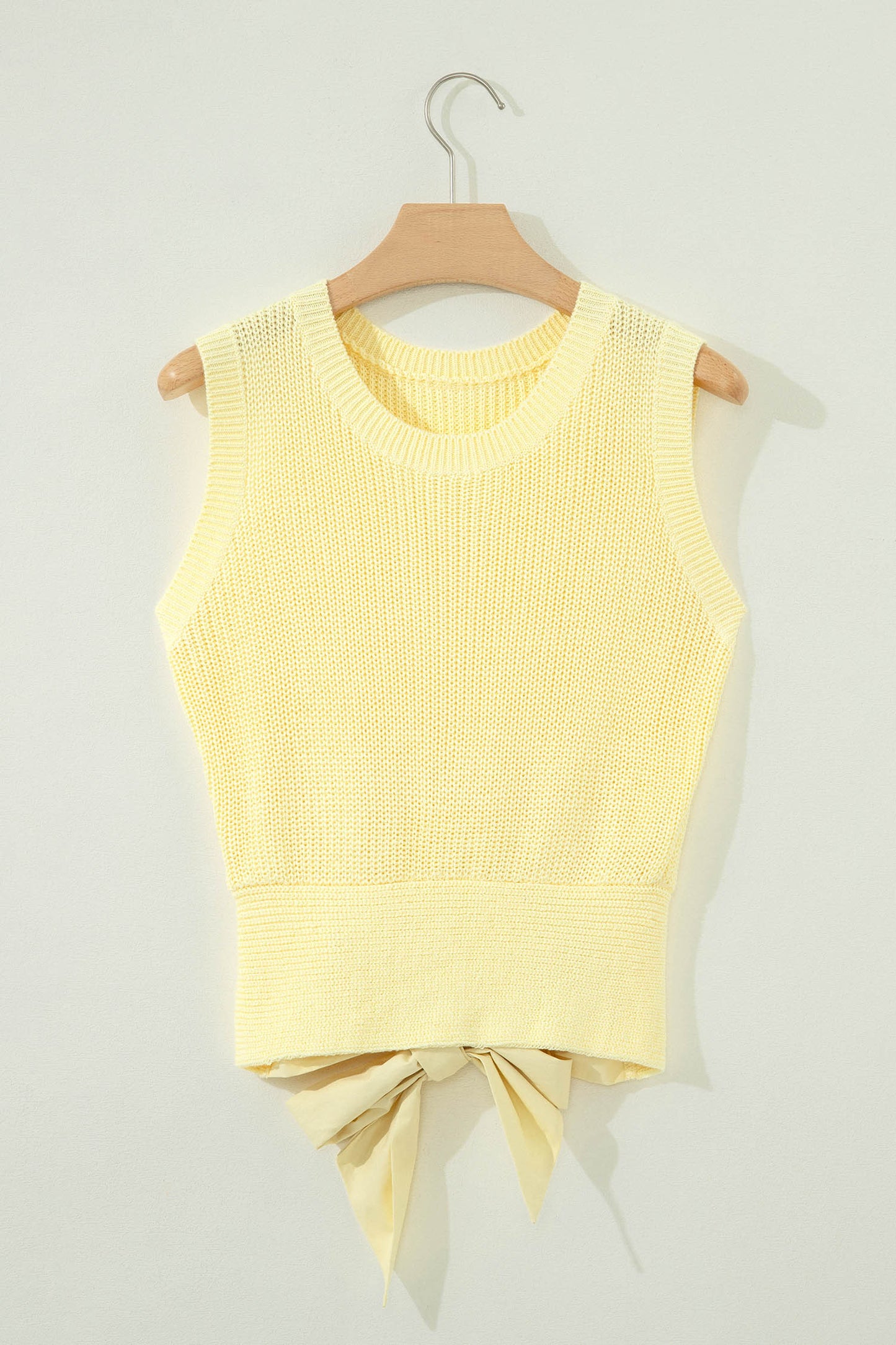 Lemon Cream Knot Back Sweater Tank | Cropped Cutout Knit Top