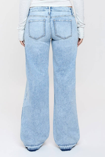 Brittany Release Hem Straight Jeans | YMI Low Rise Wide Straight Denim