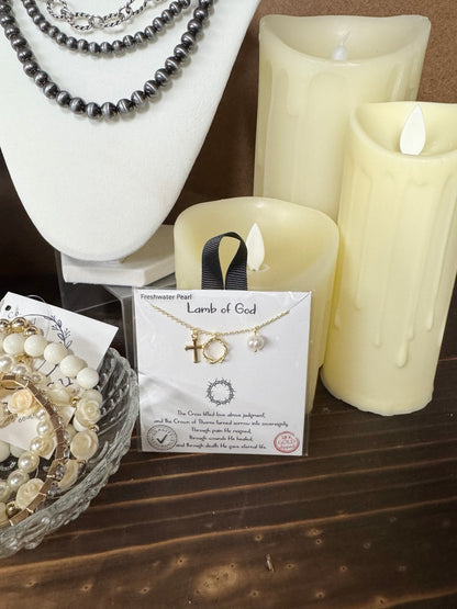 Lamb of God Freshwater Pearl Necklace | Gold or Silver Faith Charm Necklace