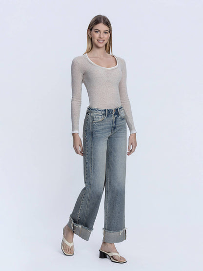 Vervet Tinted Cuff Wide Leg Jeans | High Rise Full Length Denim T7326