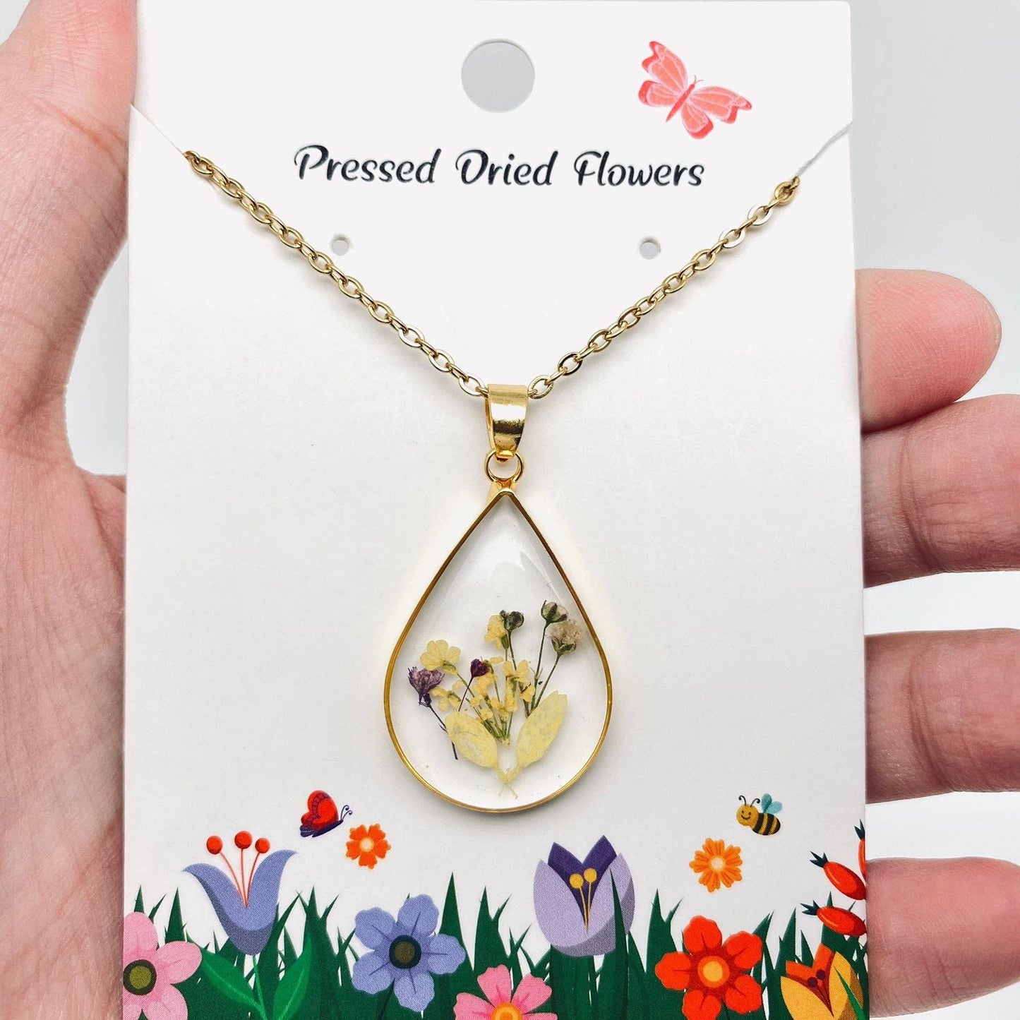 Genuine Pressed Dried Flower Floral Charm Necklace - PDF