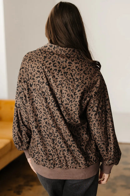 ~PREORDER~ Wild Espresso Leopard Corduroy Quarter-Zip Sweatshirt ~PREORDER~