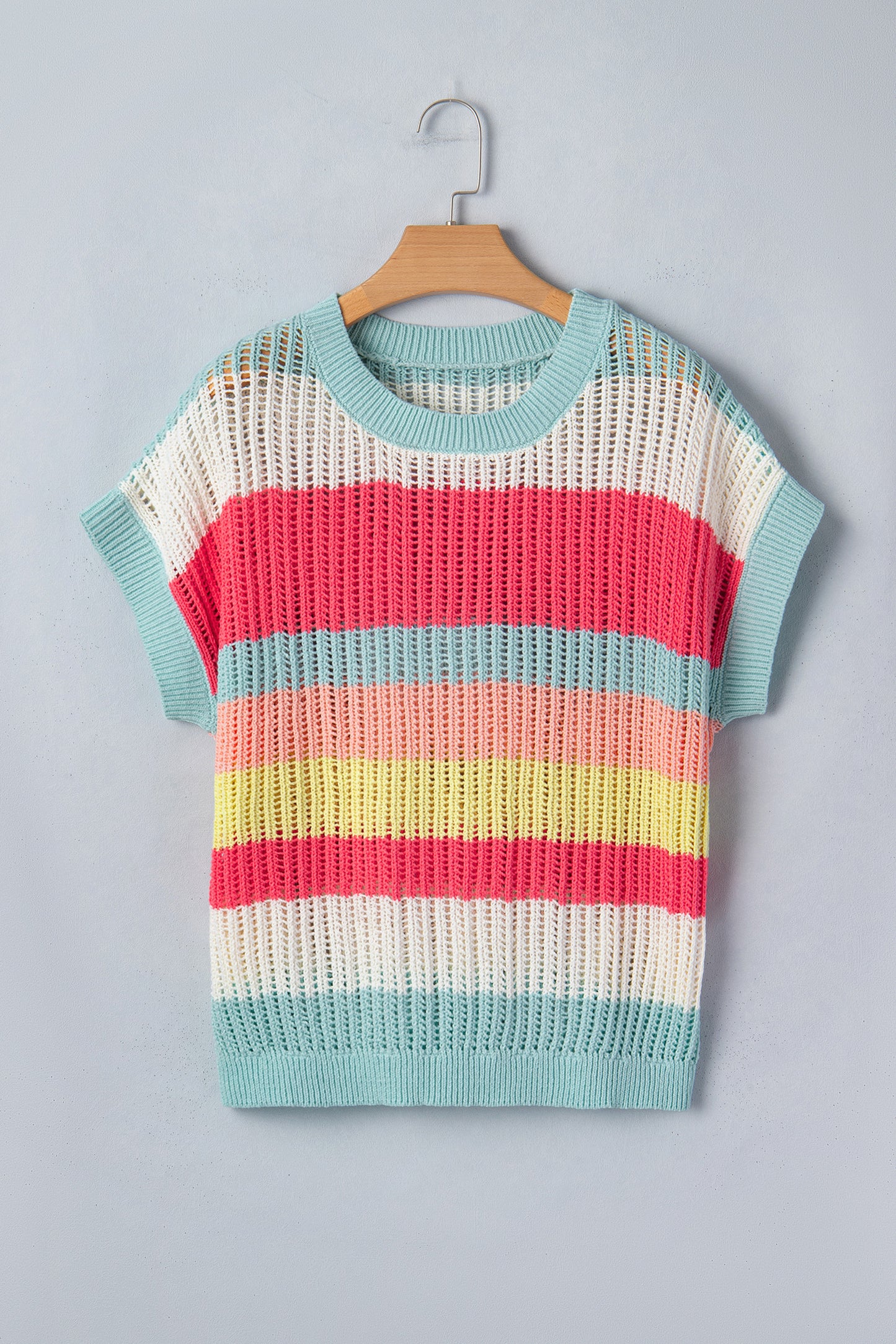 Coastal Candy Colorblock Sweater – Lightweight Open Knit Short Sleeve Summer Top