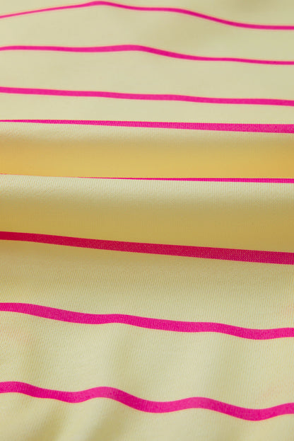 Striped Round Neck Sweatshirt with Overlap Back – Yellow & Pink Stripes