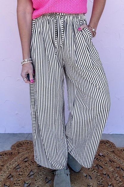 ~PREORDER ~ Black Stripe Wide Leg Casual Pants ~PREORDER ~