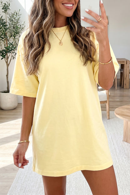 ~PREORDER ~ Yellow Cream Eyelet Lace Sleeve T Shirt Dress ~PREORDER ~