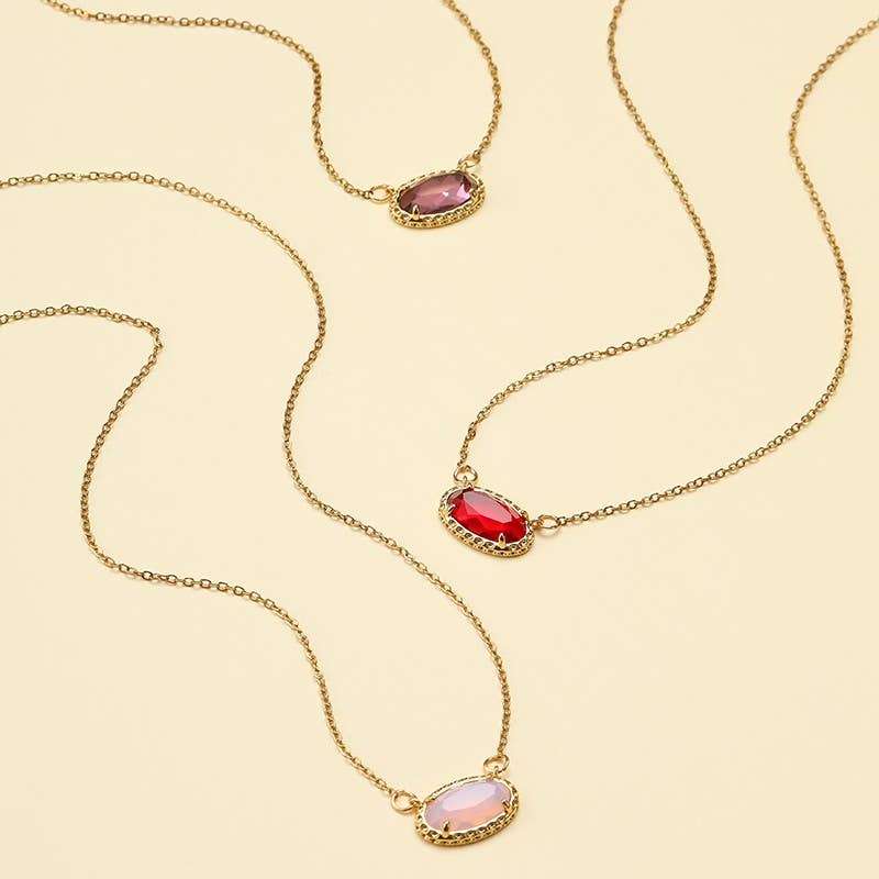 Emerald Glow Bezel Necklace | Gold Oval Gemstone Pendant Necklace