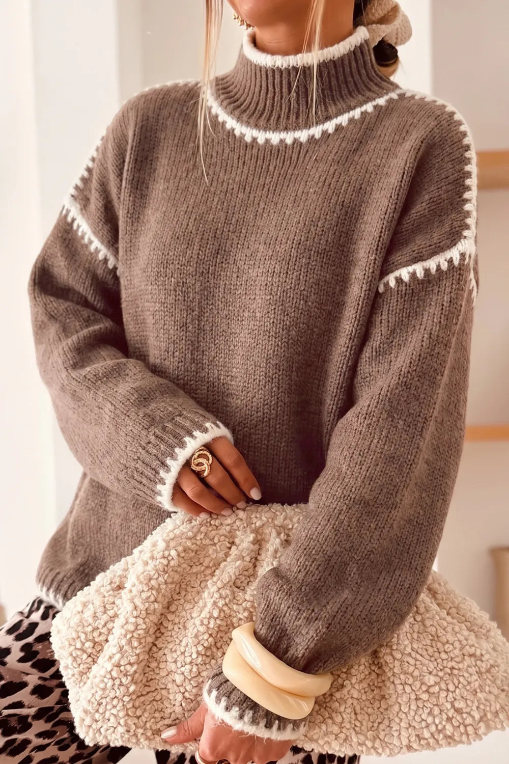 ~PREORDER~ Fireside Contrast Stitch Mock Neck Sweater ~PREORDER~