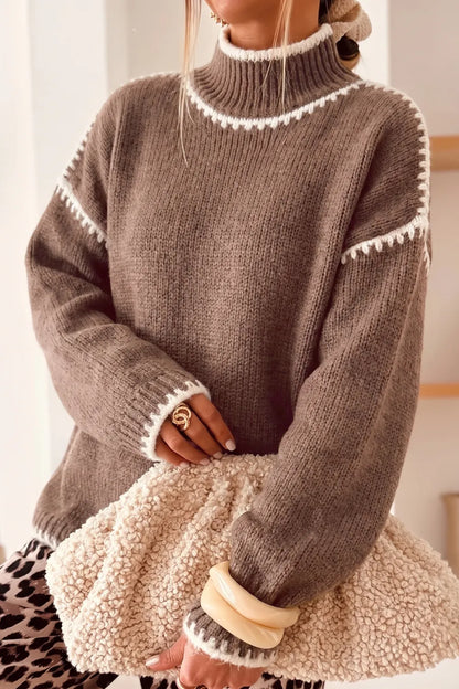 ~PREORDER~ Fireside Contrast Stitch Mock Neck Sweater ~PREORDER~