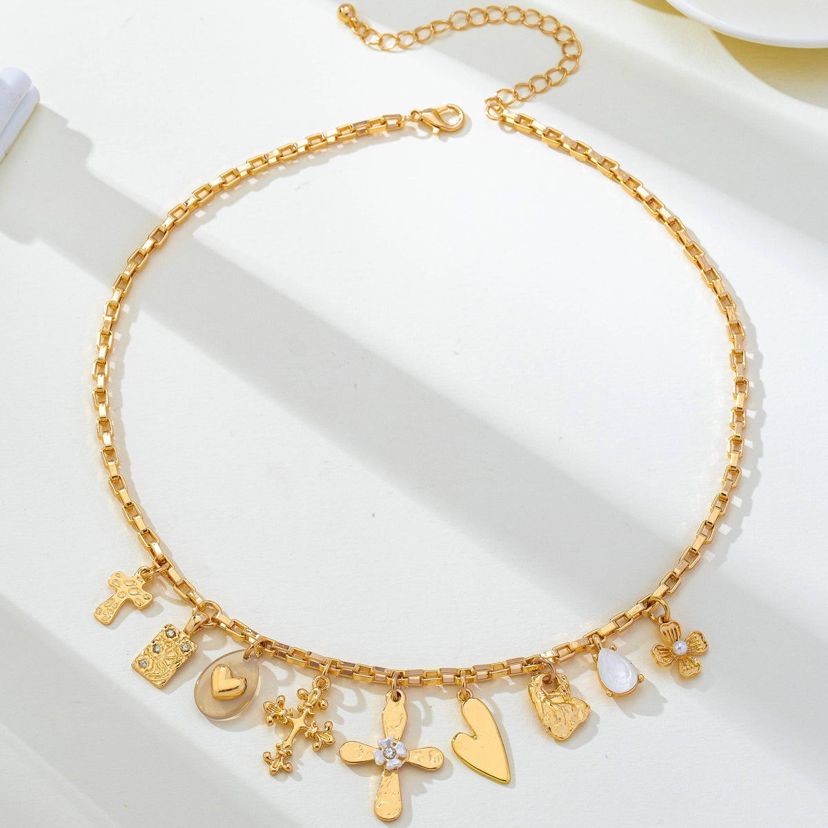 Faith & Fancy Charm Necklace | Vintage Gold Cross & Heart Necklace