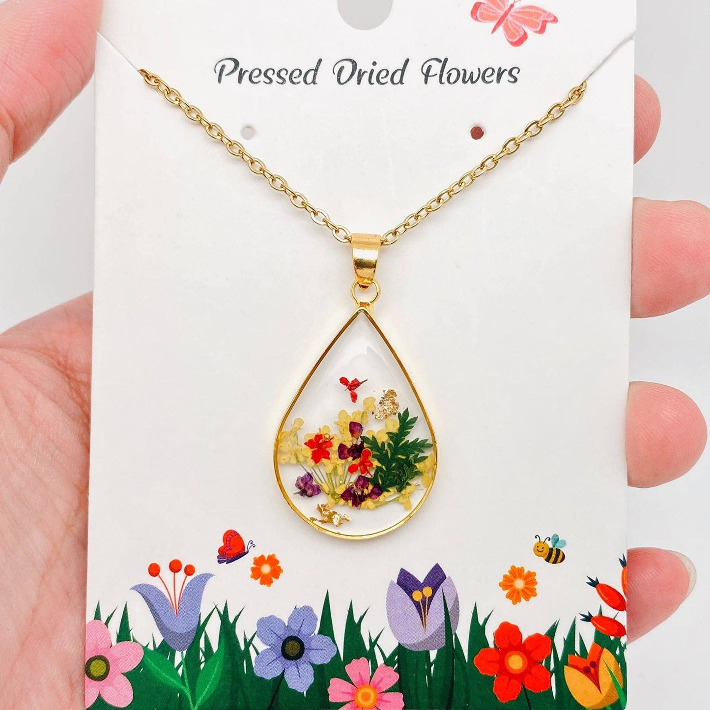 Genuine Pressed Dried Flower Floral Charm Necklace - PDF