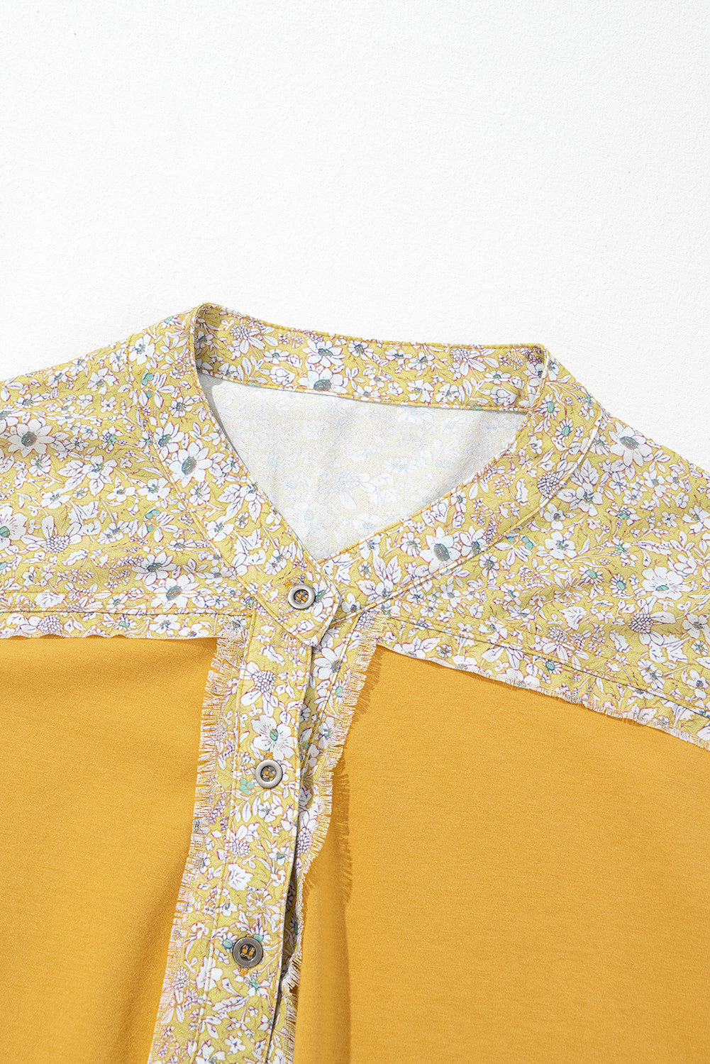 Yellow Floral-Plaid Patchwork Bishop-Sleeve Top – Mixed Print, Relaxed Fit