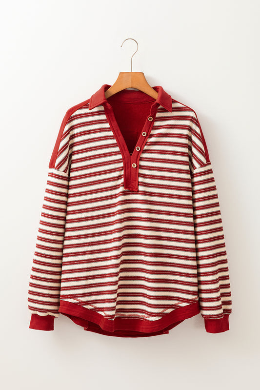 Buttoned V‑Neck Collared Drop‑Shoulder Top – Easy Chic, Effortless Style