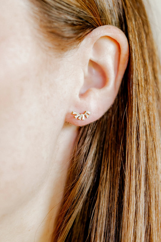 Linny Co. Delaney Gold Screwback Stud Earrings | Baguette CZ Fan Flat Back Earrings