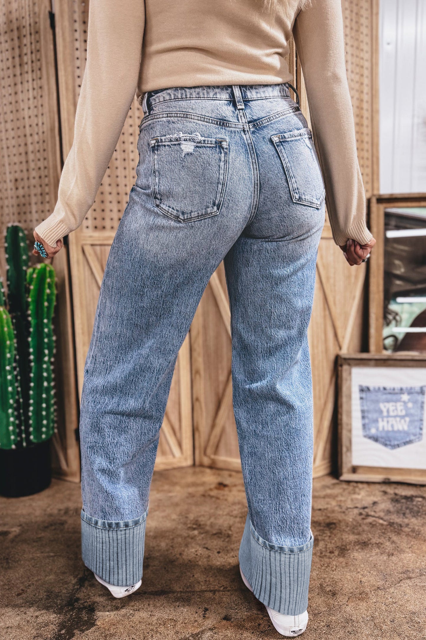 Ashleigh Cuffed Straight Leg Jeans – Relaxed Fit Wide Hem Denim