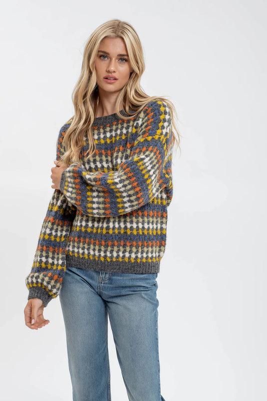 MULTICOLOR CREWNECK KNIT PULLOVER SWEATER Blu Pepper