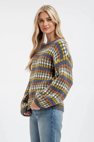 MULTICOLOR CREWNECK KNIT PULLOVER SWEATER Blu Pepper