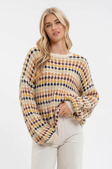 MULTICOLOR CREWNECK KNIT PULLOVER SWEATER Blu Pepper