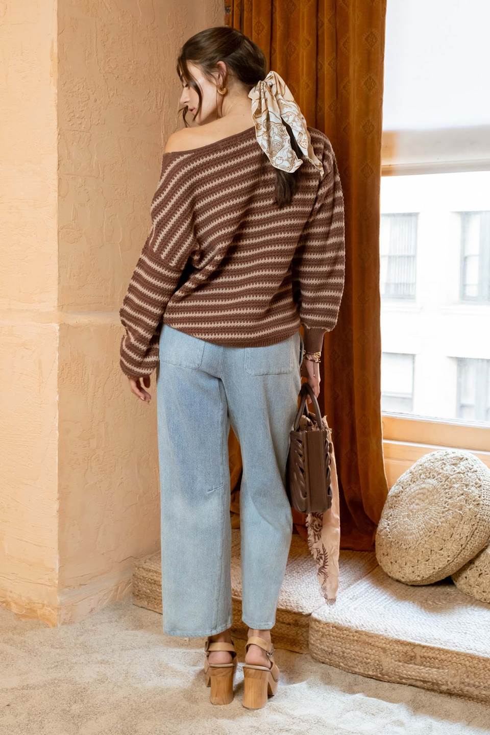 RELAXED STRIPE KNIT PULLOVER SWEATER Blu Pepper