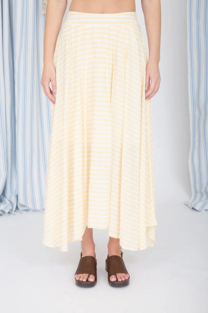 Sunny Days Striped Midi Skirt – High Waist Lightweight Pleated Summer Skirt