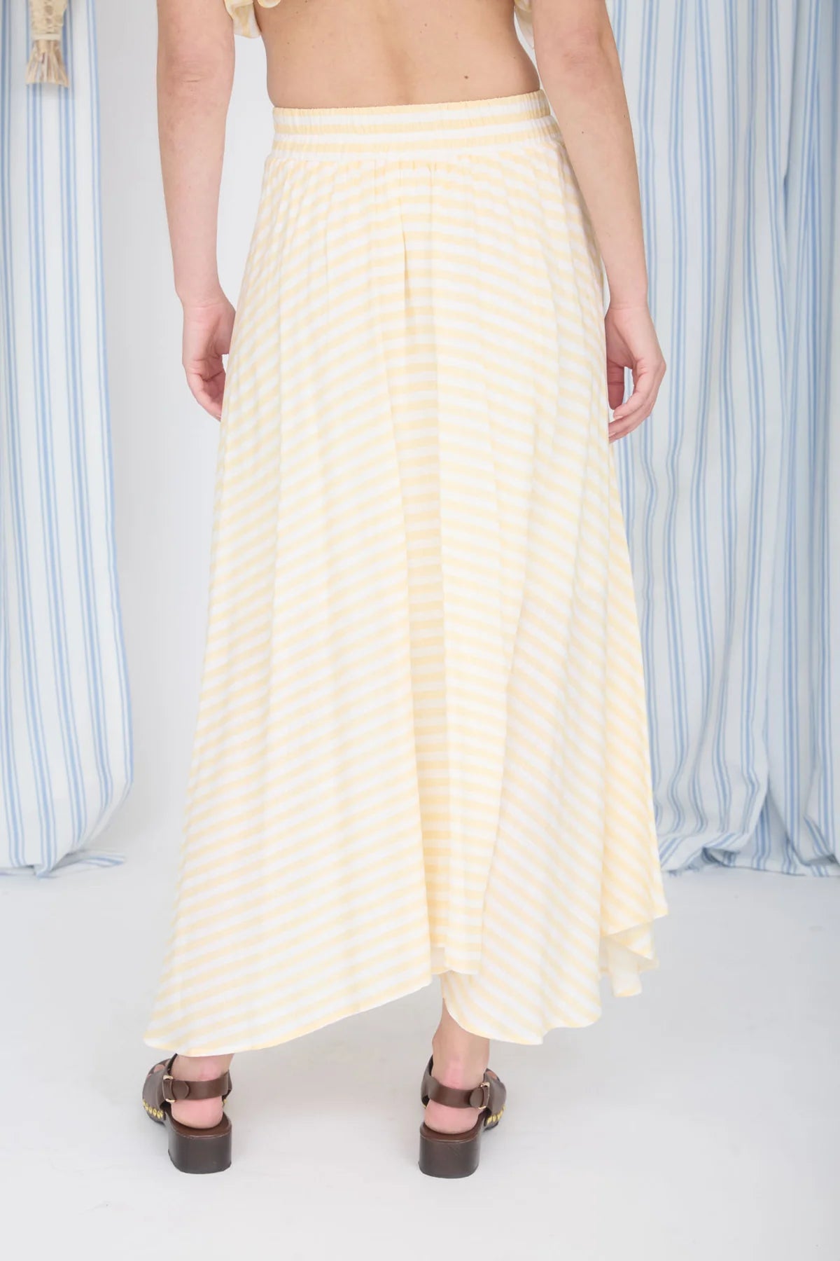 Sunny Days Striped Midi Skirt – High Waist Lightweight Pleated Summer Skirt