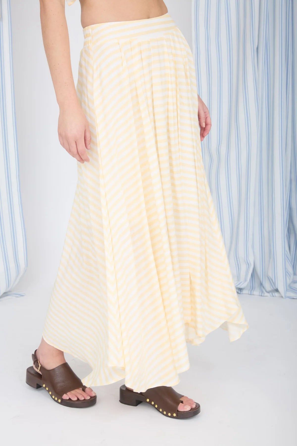 Sunny Days Striped Midi Skirt – High Waist Lightweight Pleated Summer Skirt