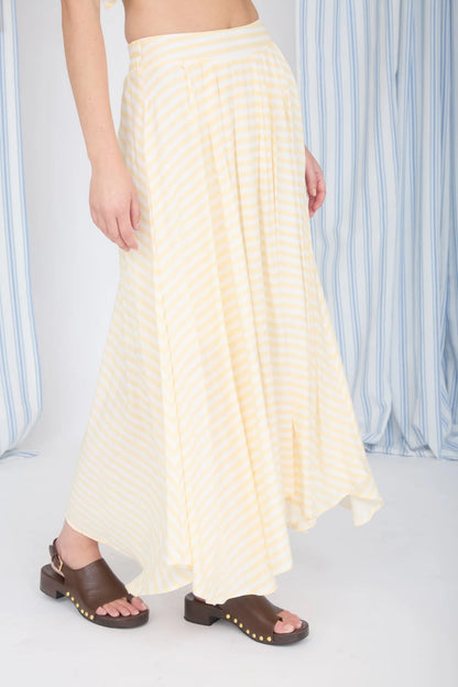 Sunny Days Striped Midi Skirt – High Waist Lightweight Pleated Summer Skirt