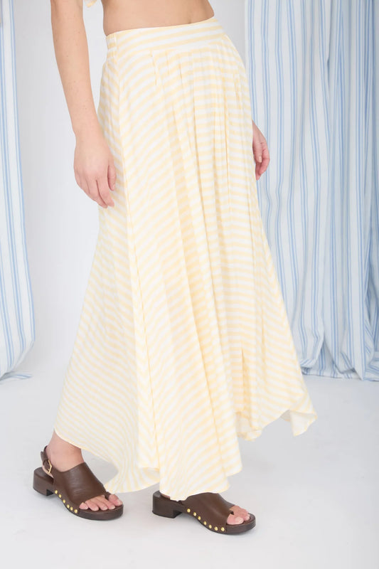 Sunny Days Striped Midi Skirt – High Waist Lightweight Pleated Summer Skirt