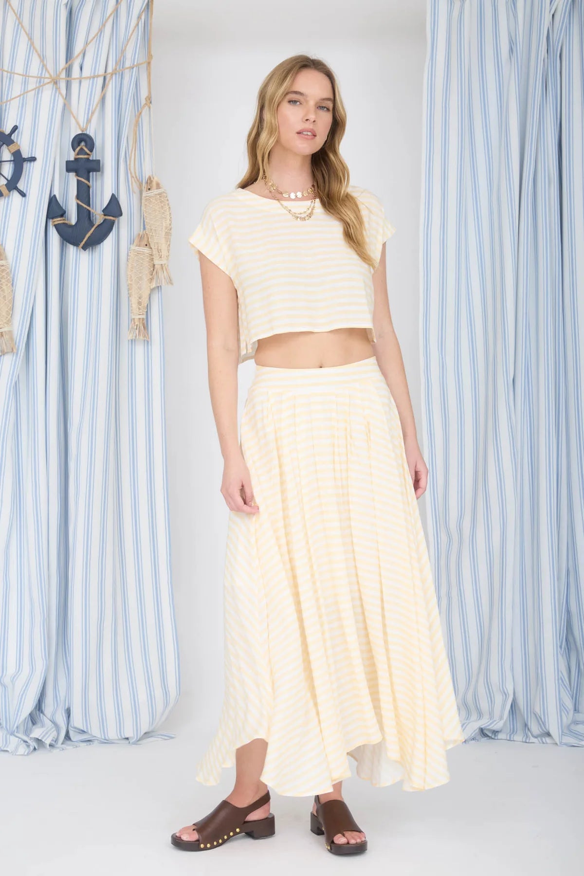 Sunny Days Striped Crop Top – Boat Neck Lightweight Rayon Summer Top