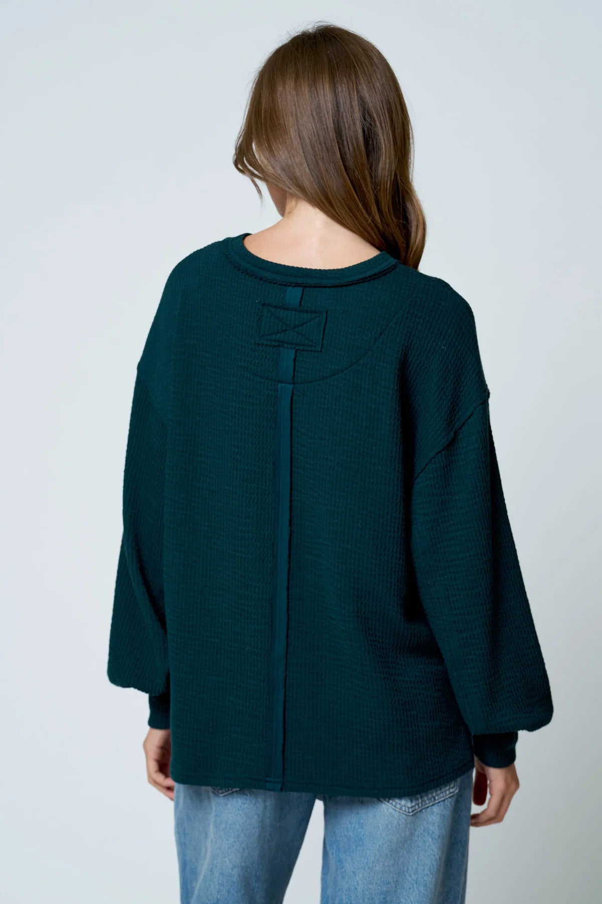 Effortlessly Cozy Textured Knit Top | Exposed Seam Balloon Sleeve Pullover