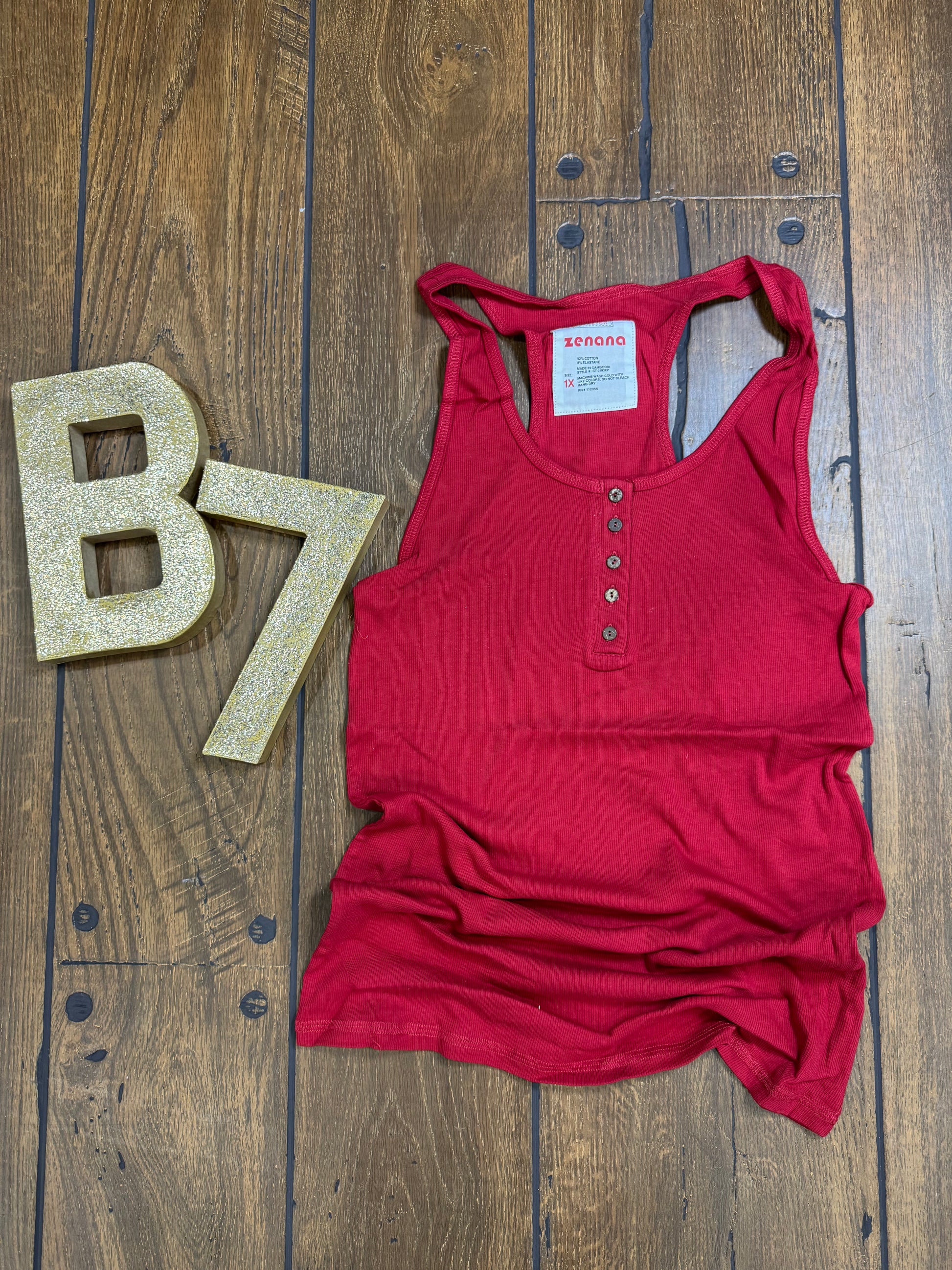 Zenana plus size ribbed tank top with button front