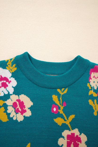 Bloom & Bright Floral Knit Top – Mock Neck Short Sleeve Sweater Tee